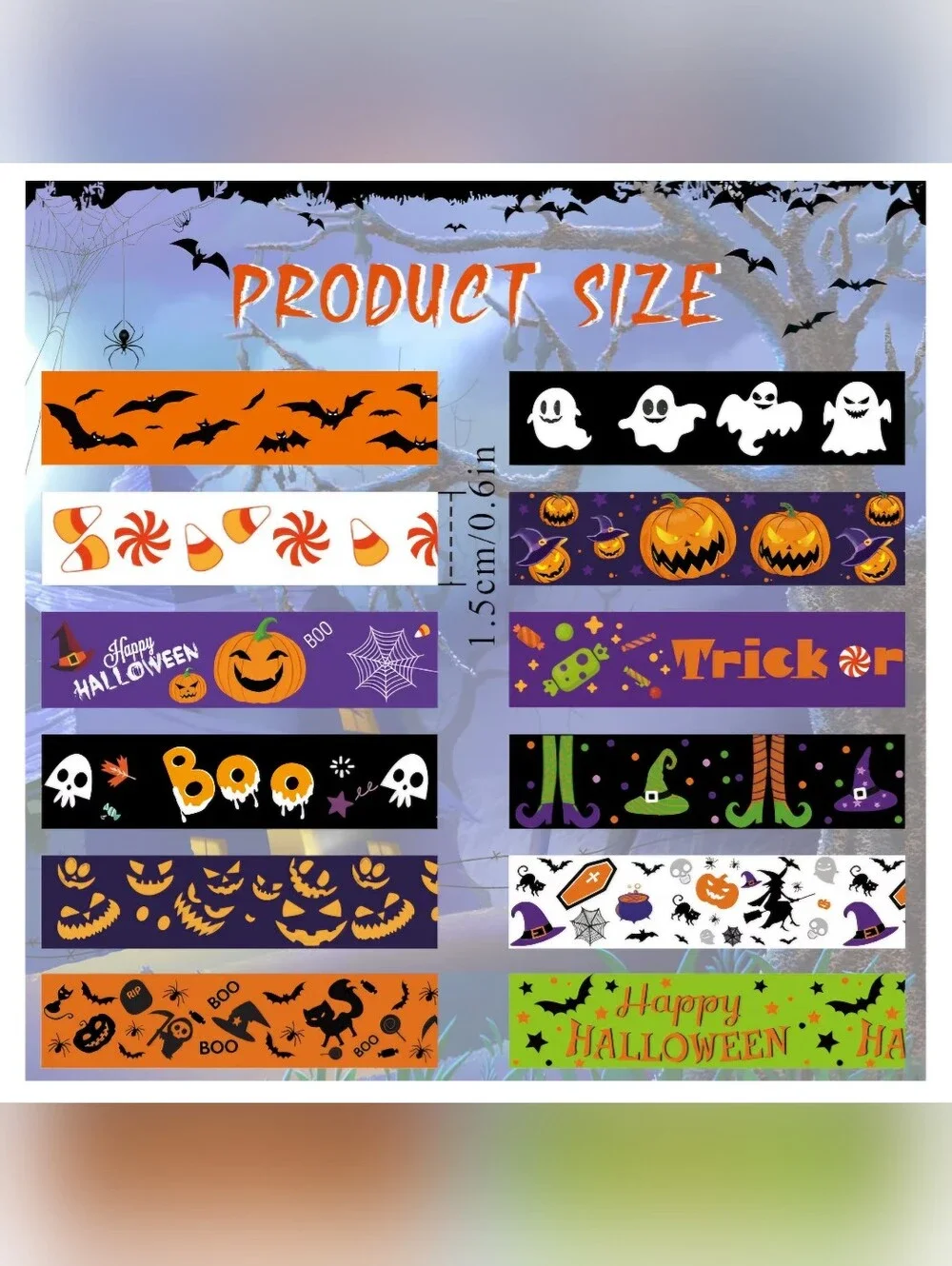 12 Rolls Halloween Washi Tape 15mm Wide Halloween